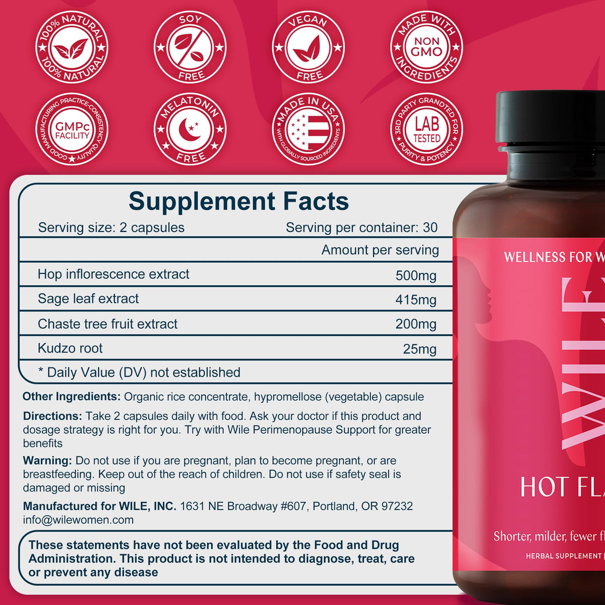 WILE Menopause and Perimenopause Supplements for Women - Hot Flashes and Night Sweats Relief with Kudzu Root - Premenopause Support for Stress, Hot Flash, Hormone Balance & Restful Sleep, 30 Servings WILEBuy Supplements Australia
