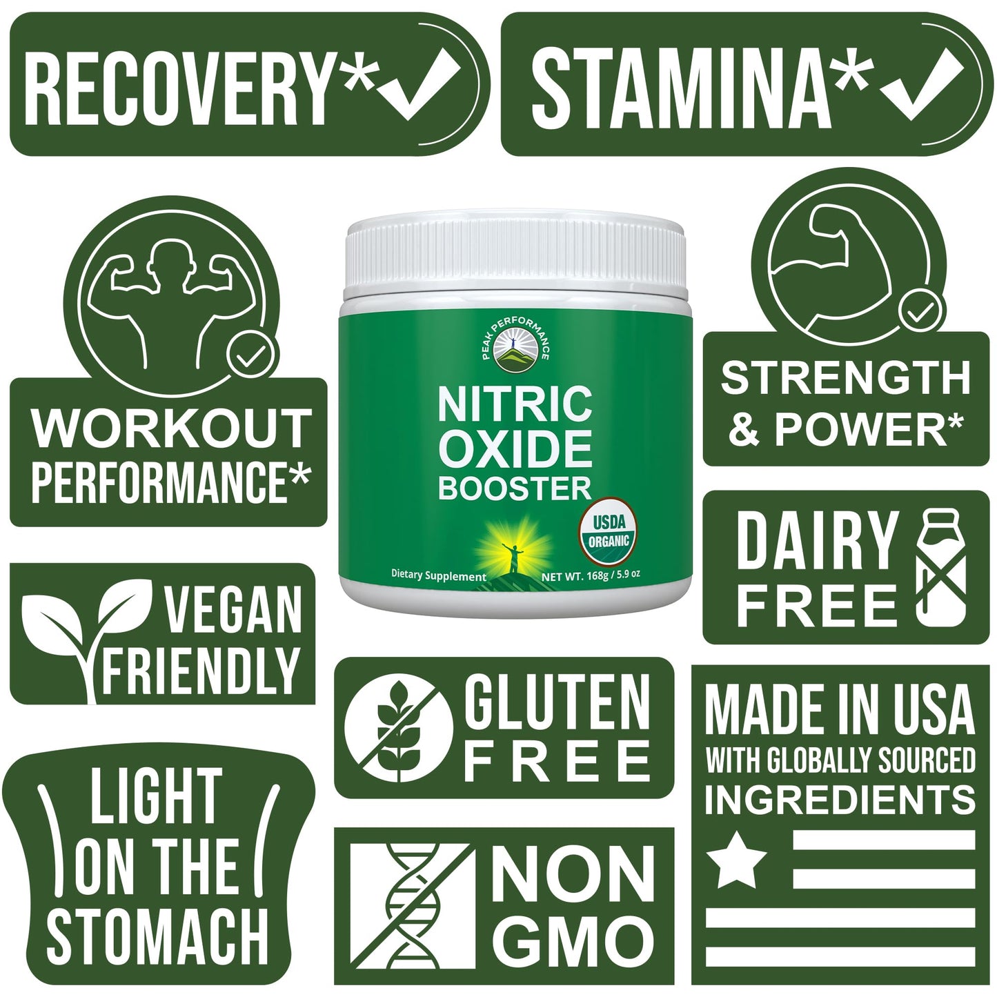 USDA Organic Plant Based Nitric Oxide Booster Powder Supplement for Men & Women. Caffeine Free Supplements 5 Top Organic Ingredients. Beet Root, Tart Cherry, Acerola Cherry, Pomegranate, Red Ginseng Peak PerformanceBuy Supplements Australia