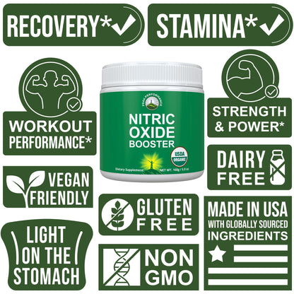 USDA Organic Plant Based Nitric Oxide Booster Powder Supplement for Men & Women. Caffeine Free Supplements 5 Top Organic Ingredients. Beet Root, Tart Cherry, Acerola Cherry, Pomegranate, Red Ginseng Peak PerformanceBuy Supplements Australia