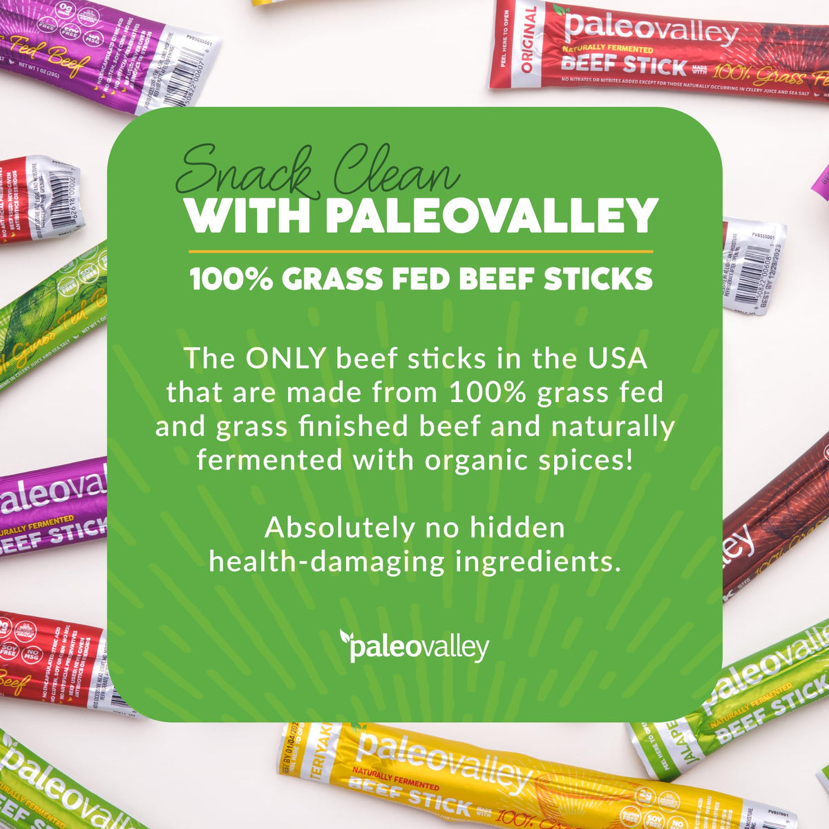 Paleovalley 100% Grass Fed Beef Sticks - Delicious Gluten Free Beef Snack - High Protein Keto Friendly, 50 Count Variety Pack PaleovalleyBuy Supplements Australia