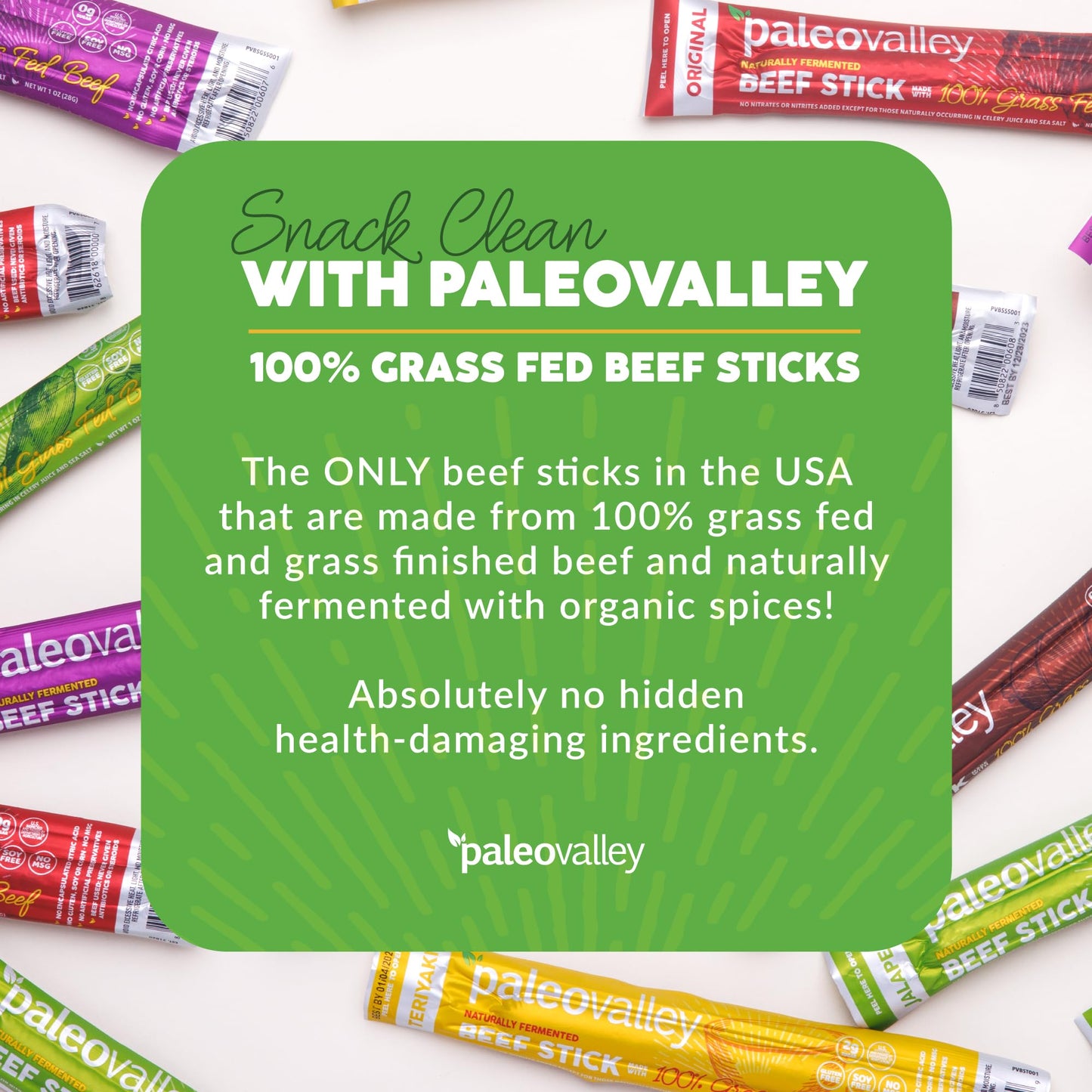 Paleovalley 100% Grass Fed Beef Sticks - Delicious Gluten Free Beef Snack - High Protein Keto Friendly, 50 Count Variety Pack PaleovalleyBuy Supplements Australia