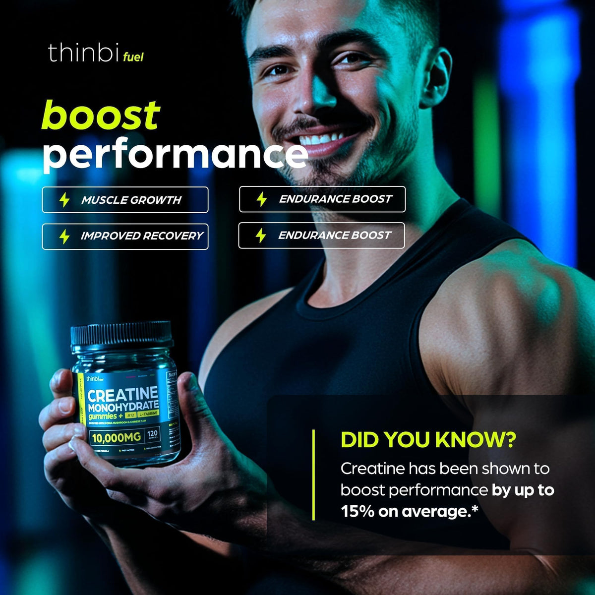 Creatine Gummies Monohydrate Complex 10,000mg for Men & Women -120 Gummies Advanced Formula W/L-Taurine + Vitamin B12 for Muscle Strength, Muscle Builder, Energy Boost, Pre-Workout Supplement -Thinbi ThinbiBuy Supplements Australia