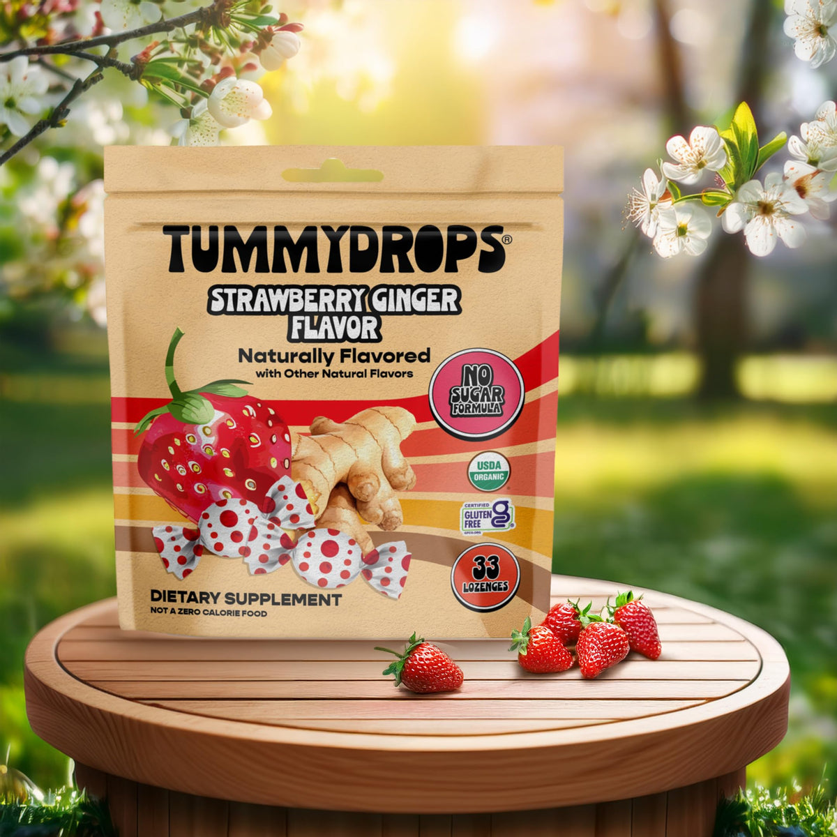 Tummydrops, No Sugar Strawberry Ginger Flavor, Gluten Free & Vegan, 33 Individually Wrapped Organic Ginger Lozenges Made with Organic Monkfruit tummy drops buy supplements Au