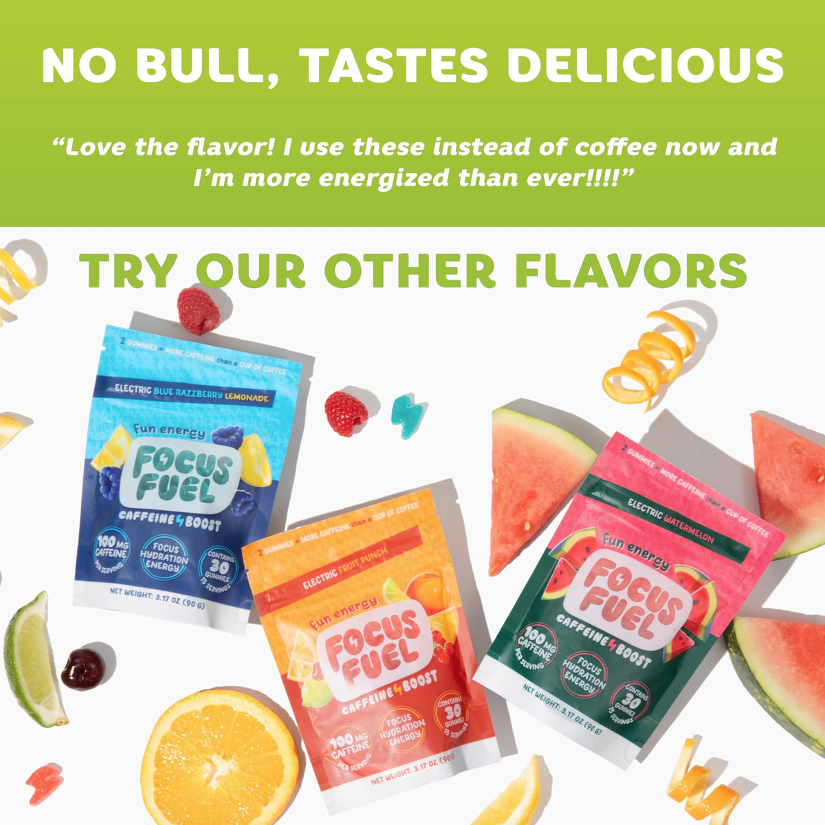 FocusFuel Energy Chews – Green Apple Flavor (15 Servings) – 100mg Caffeine + B12, Magnesium, Alpha GPC – Boost Focus & Energy – No Crash or Jitters FocusFuelBuy Supplements Australia