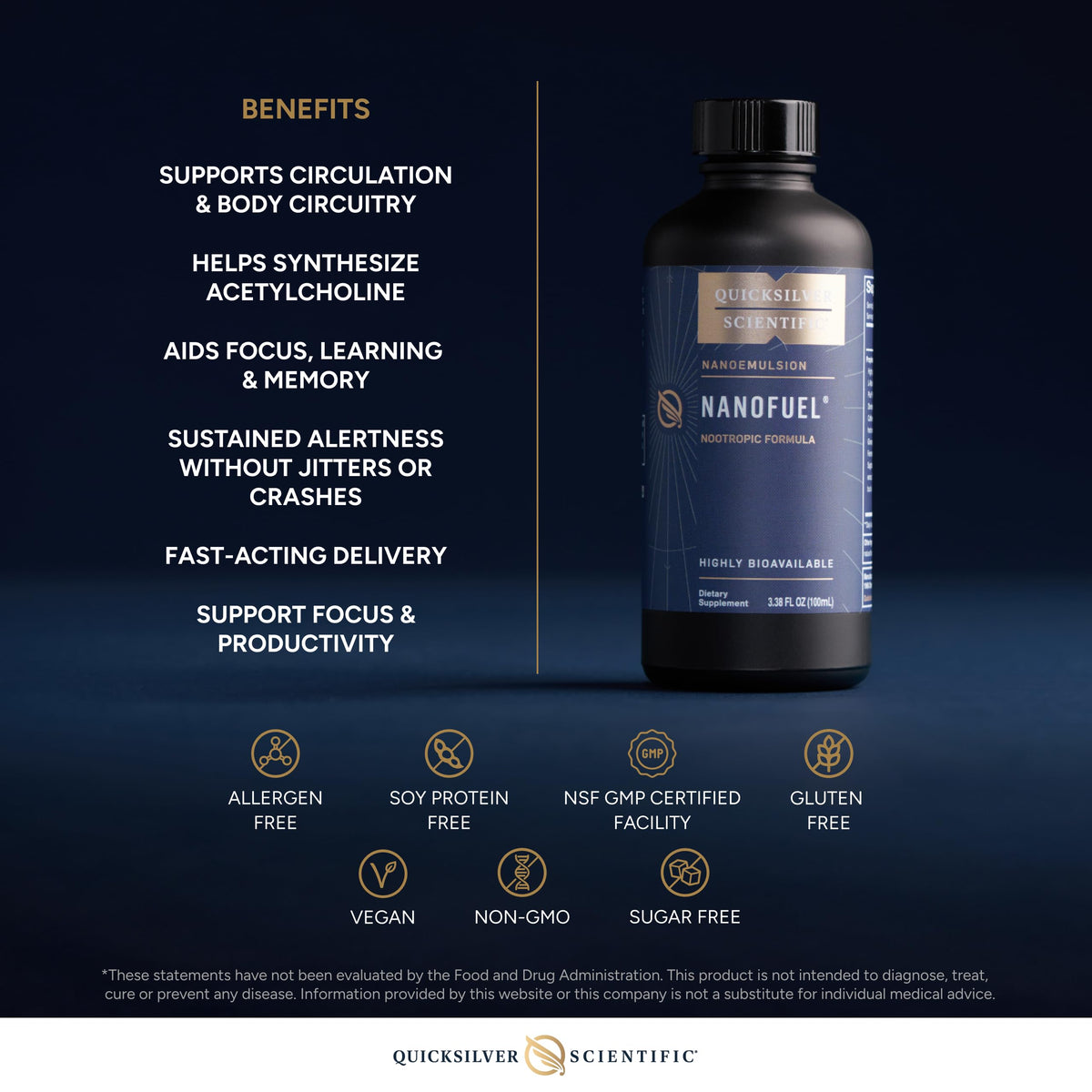 Quicksilver Scientific NanoFuel - Energy Support - Nootropic Formula Designed to Support Focus + Productivity (3.38oz / 100ml) Quicksilver ScientificBuy Supplements Australia