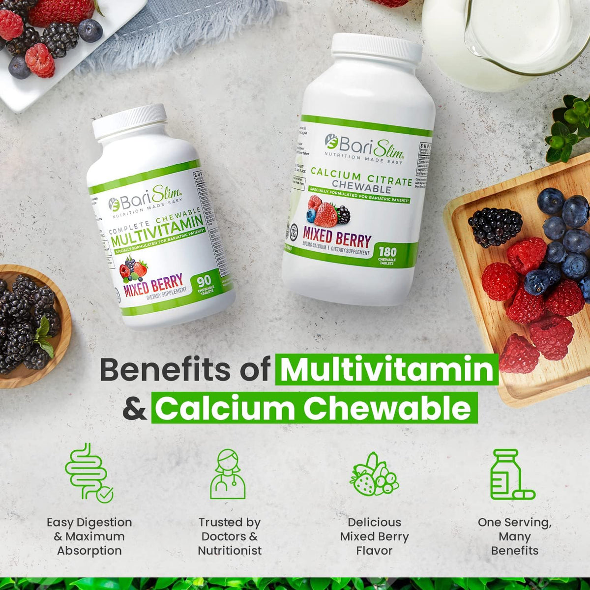 BariSlim Bariatric Calcium Citrate & Complete Chewable Bariatric Multivitamin - Bariatric Vitamin and Supplement for Post Bariatric Surgery Including Gastric Bypass and Gastric Sleeve BariSlim buy supplements Au
