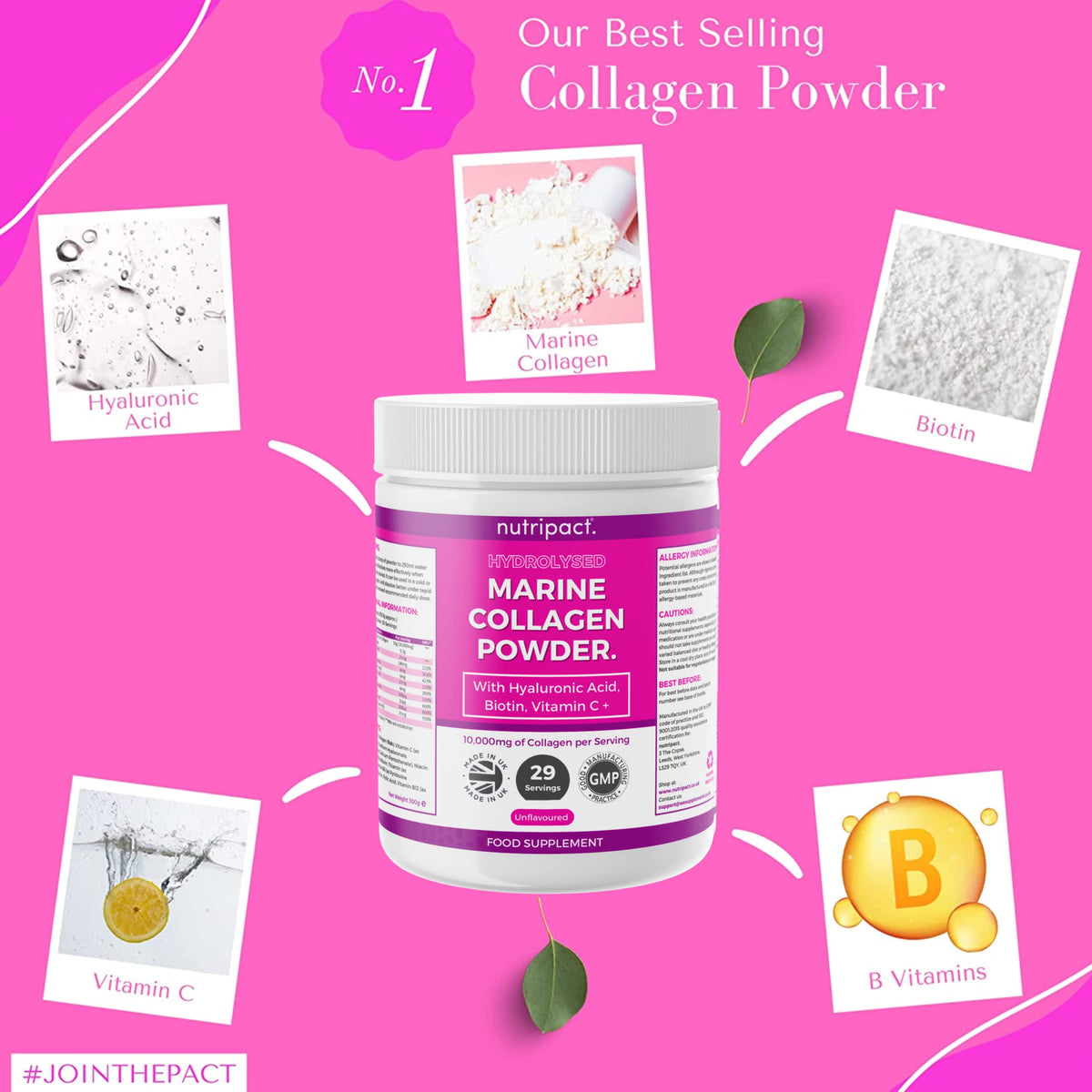 Hydrolysed Marine Collagen Peptides Powder with Hyaluronic Acid, Biotin, Vitamin C & B Vitamins – 10,000mg Collagen nutripactBuy Supplements Australia
