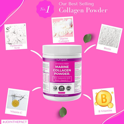 Hydrolysed Marine Collagen Peptides Powder with Hyaluronic Acid, Biotin, Vitamin C & B Vitamins – 10,000mg Collagen nutripactBuy Supplements Australia