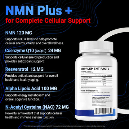 I LOVE HEALTH NMN Supplement, 5-in-1 Complex with NAC, Alpha Lipoic Acid, CoQ10 & Resveratrol - High Absorption Anti Aging Formula - Third Party Tested, cGMP, Gluten Free - 60 Capsules I LOVE HEALTHBuy Supplements Australia