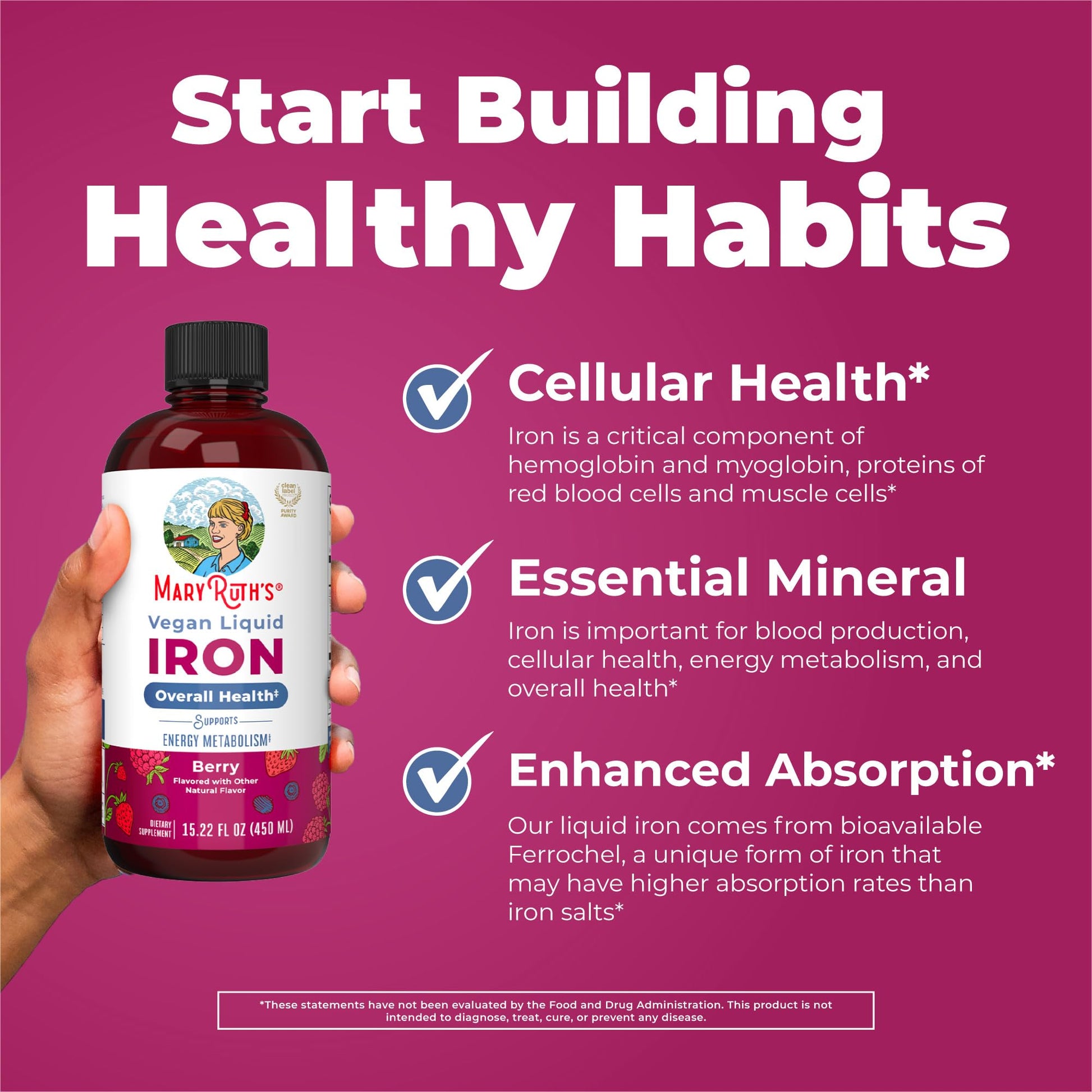 Iron Supplement for Women Men & Kids | Liquid Iron Supplement for Women Men & Kids | Iron for Healthy Blood & Oxygen | Ages 4 & Up | Sugar Free | Vegan | Non-GMO | Gluten Free | 15.22 Fl Oz MARYRUTH'SBuy Supplements Australia