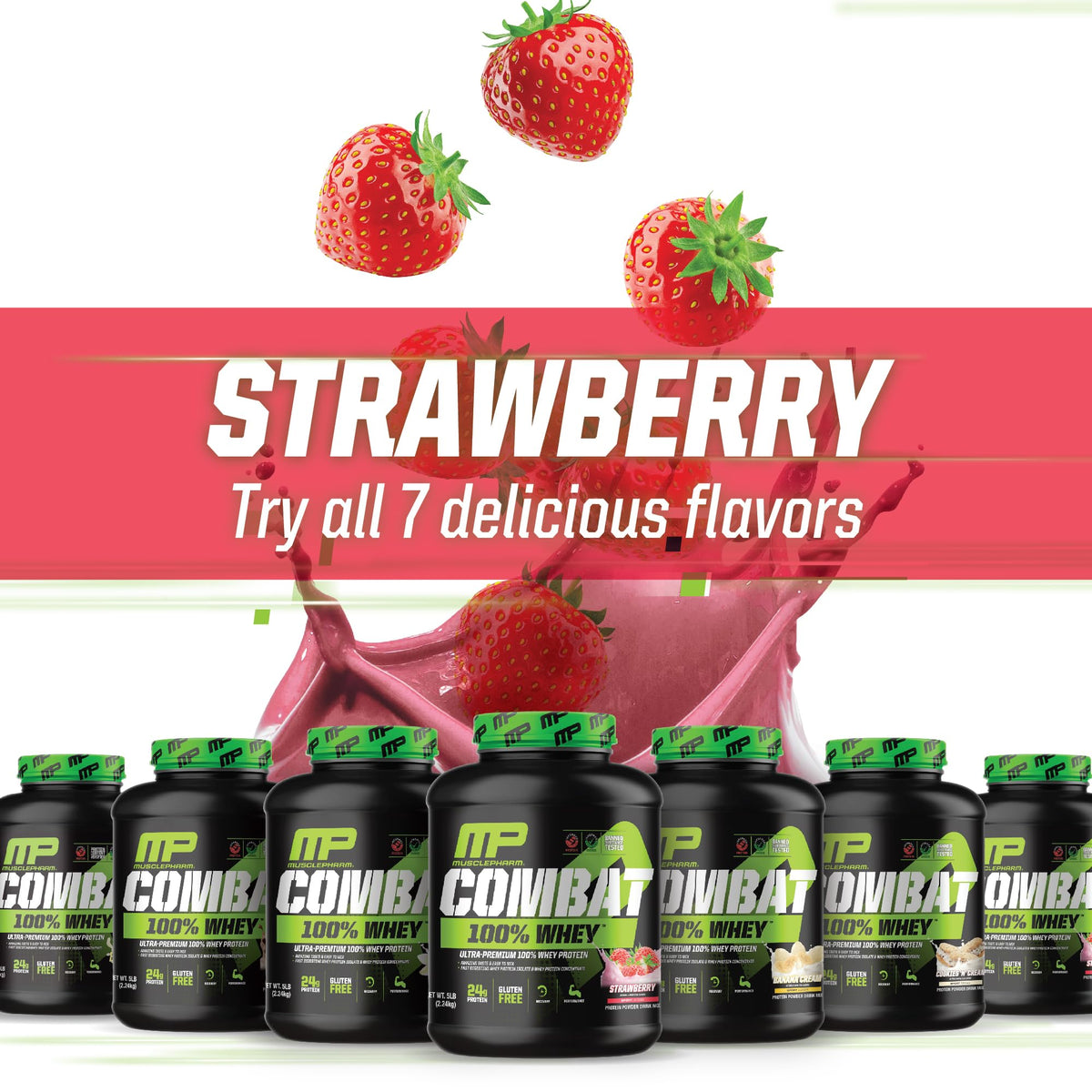 MusclePharm Combat 100% Whey Protein Powder, Strawberry Cream Flavor Muscle PharmBuy Supplements Australia