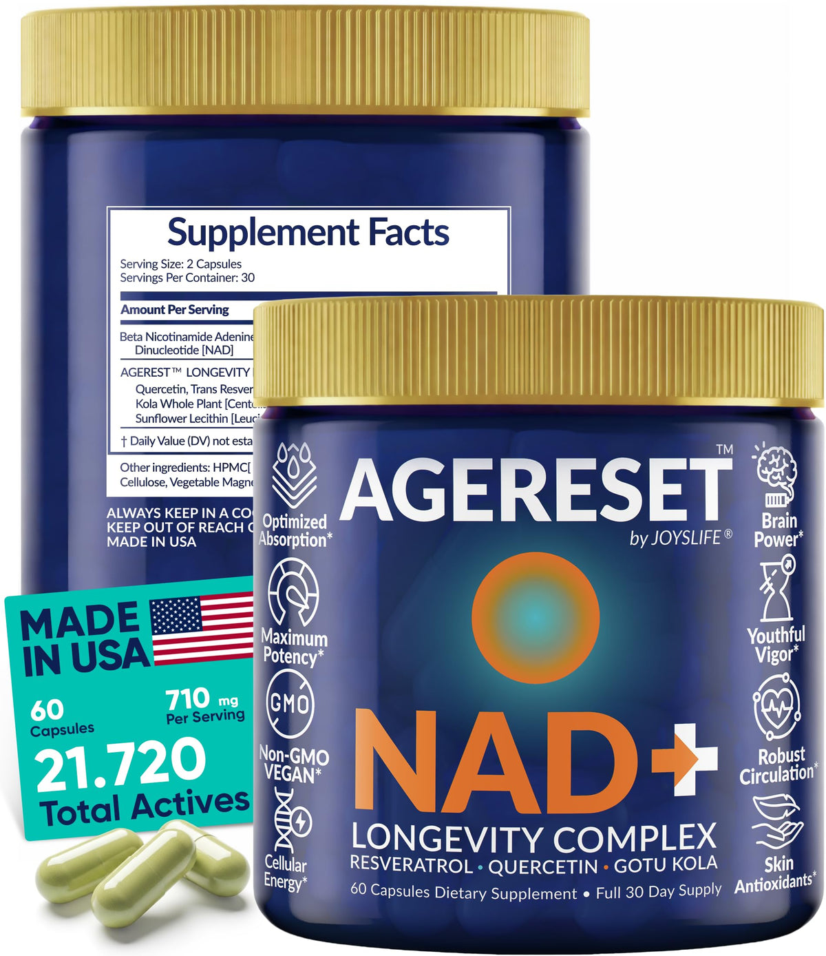 JoysLife AGERESET NAD Supplement NMN Alternative Liposomal + Gotu Kola for Women & Men w/Resveratrol, Quercetin, Gotu Kola JoysLifeBuy Supplements Australia
