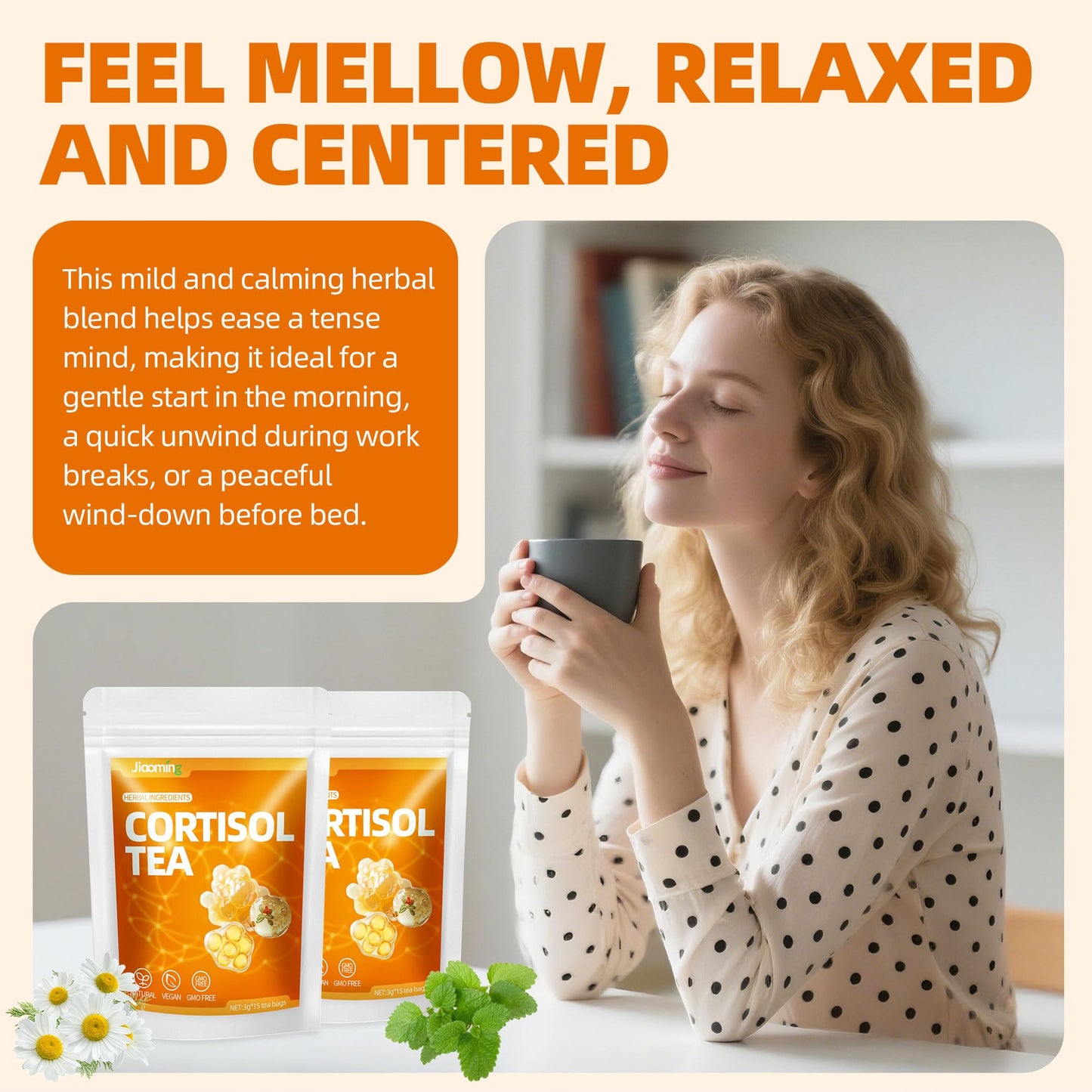 JIAOMING 2 Packs Natural Cortisol Reducing Tea, Healthy Cortisol Levels & Mental Clarity, Loose Leaf Detox Drink Teabags with Ashwagandha for Men and Women Sleep Time Relaxation, Mood Swing Reducer JiaomingBuy Supplements Australia