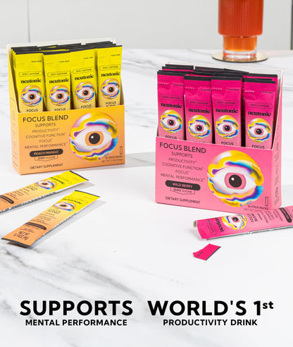 Neutonic Nootropic Focus Blend Powder | Peach Mango & Wild Berry 32 Sticks | Caffeine Free, Zero Sugar | Support Memory, Mental Clarity, Cognitive Function | Boost Focus, Energy, Brain Health NeutonicBuy Supplements Australia