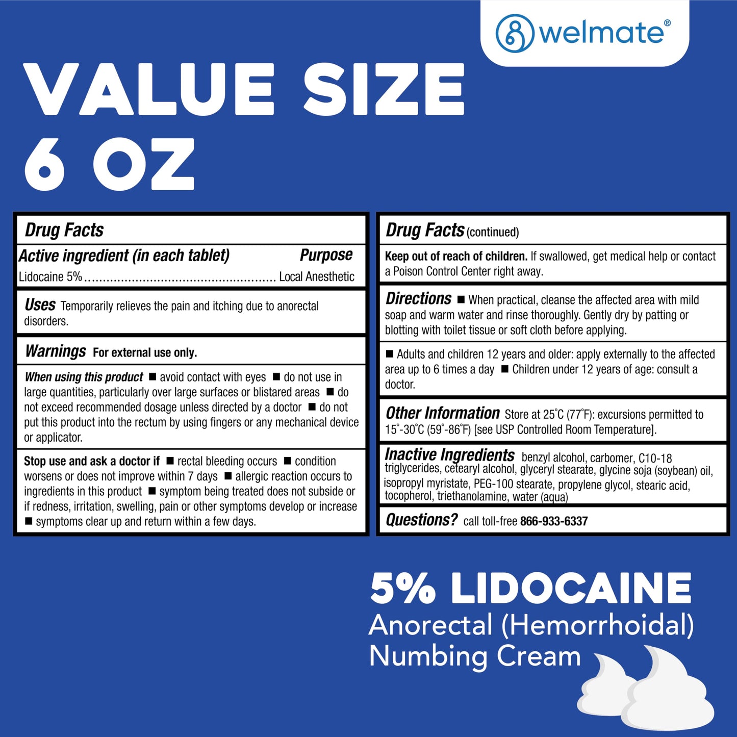 WELMATE 5% Lidocaine Cream for Hemorrhoids, 6 oz Jar – Fast-Acting Lidocaine Numbing Cream & Topical Analgesic Cream for Anorectal Itch Relief WELMATE buy supplements Au