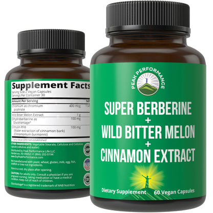 Ultra High Strength 4-in-1 Super Berberine Patented GlucoVantage + Wild Bitter Melon + Cinnamon Extract + Chromium Picolinate Vegan Capsules. Great Supplement to Support After-Meal Spikes and Energy Peak PerformanceBuy Supplements Australia