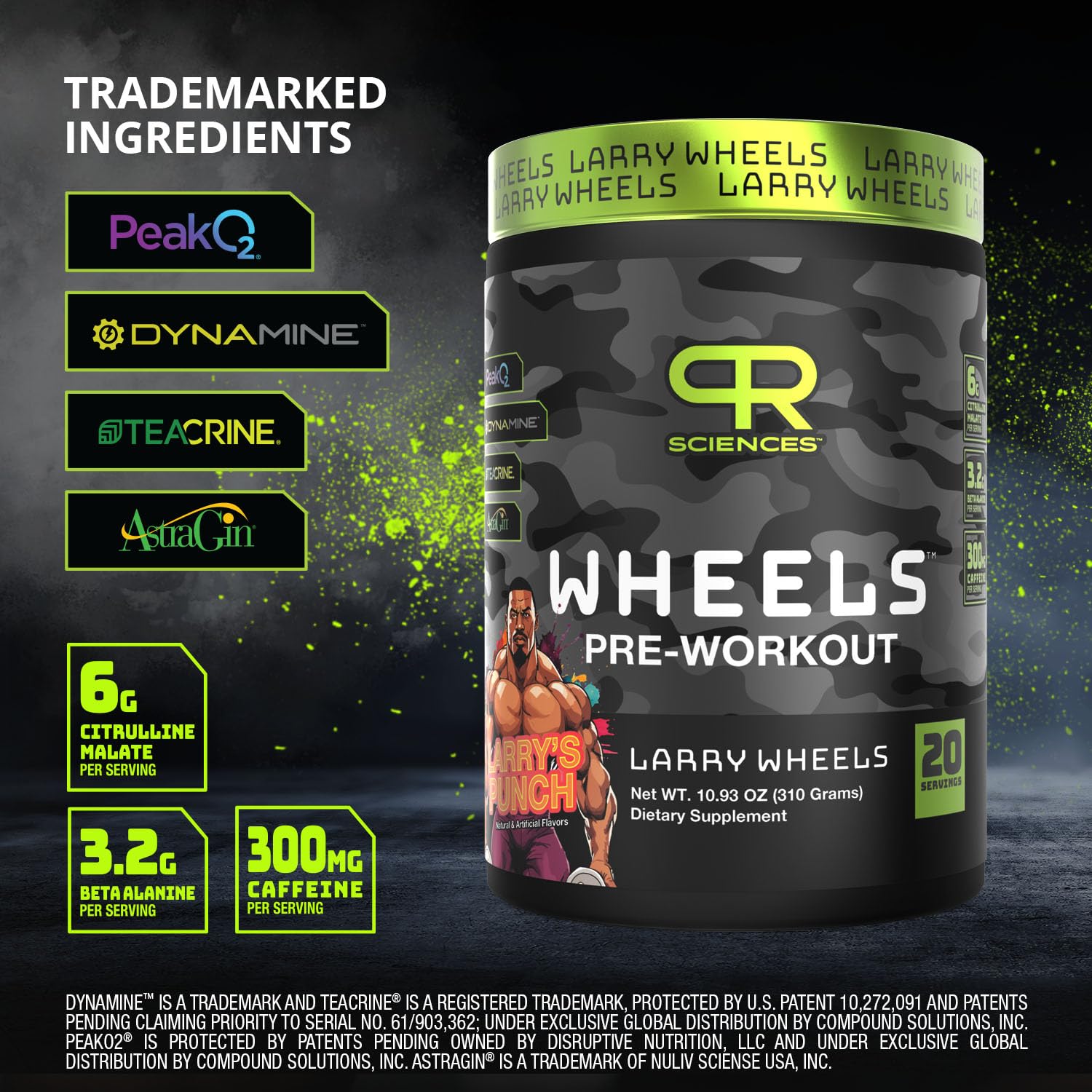 Larry Wheels' PR Preworkout - Enhance Performance with 6g Citrulline, 3.2g Beta Alanine, 300mg Caffeine - Powerful Pre-Workout Supplement for Men & Women - 20 Servings, Larry's Punch Flavor
