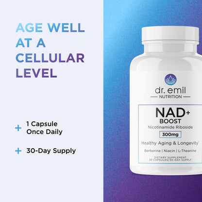 DR. EMIL NUTRITION NAD+ Boost - Nicotinamide Riboside Supplement for Longevity, Healthy Aging & Cellular Regeneration - NAD Supplement with with Berberine, L-Theanine & Niacin - 30-Day Supply DR. EMIL NUTRITIONBuy Supplements Australia