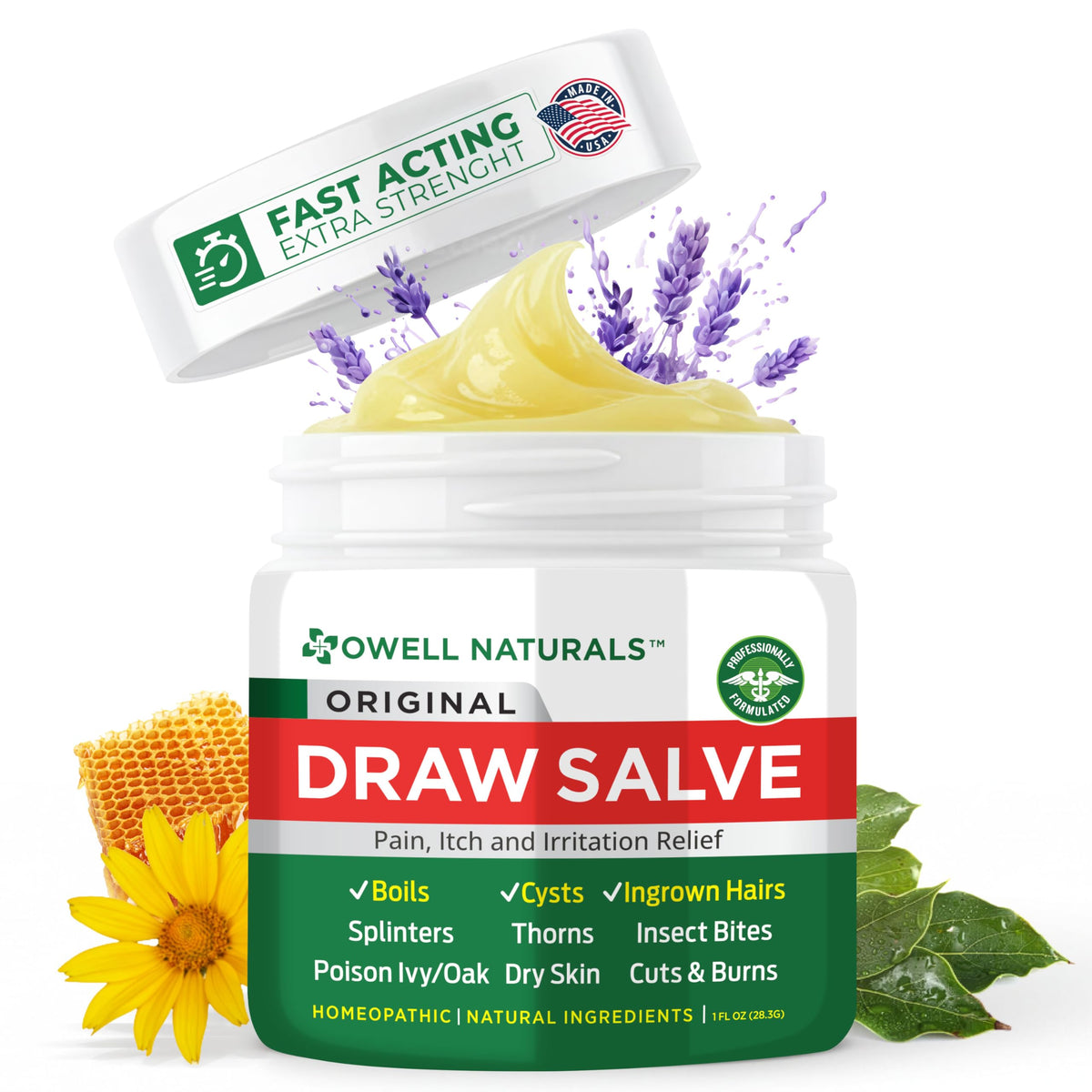 OWELL Naturals Drawing Salve Ointment for Boil & Cyst Removal, Deep Ingrown Hair, Splinter Remover, Bug Spider Bites, Bee Sting, Mosquito Itching, Poison Ivy Owell Naturals buy supplements Au