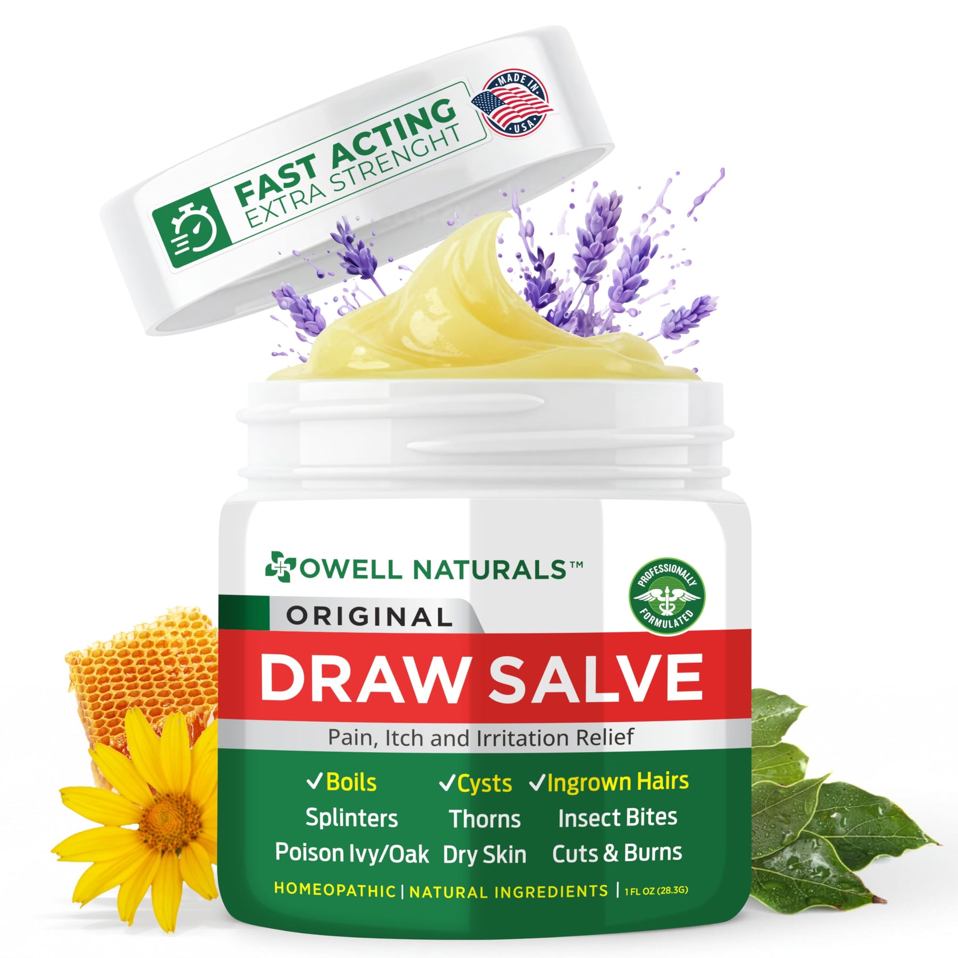 OWELL Naturals Drawing Salve Ointment for Boil & Cyst Removal, Deep Ingrown Hair, Splinter Remover, Bug Spider Bites, Bee Sting, Mosquito Itching, Poison Ivy Owell Naturals buy supplements Au