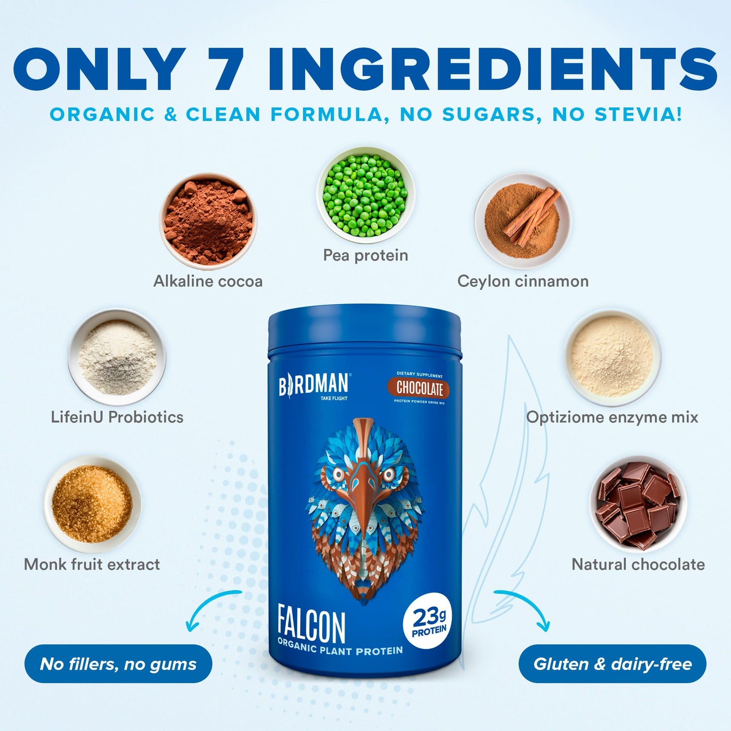 BIRDMAN Falcon Vegan Protein Powder Organic, Stevia & Sugar Free, Plant Based Protein BIRDMANBuy Supplements Australia