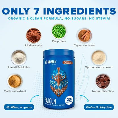 BIRDMAN Falcon Vegan Protein Powder Organic, Stevia & Sugar Free, Plant Based Protein BIRDMANBuy Supplements Australia
