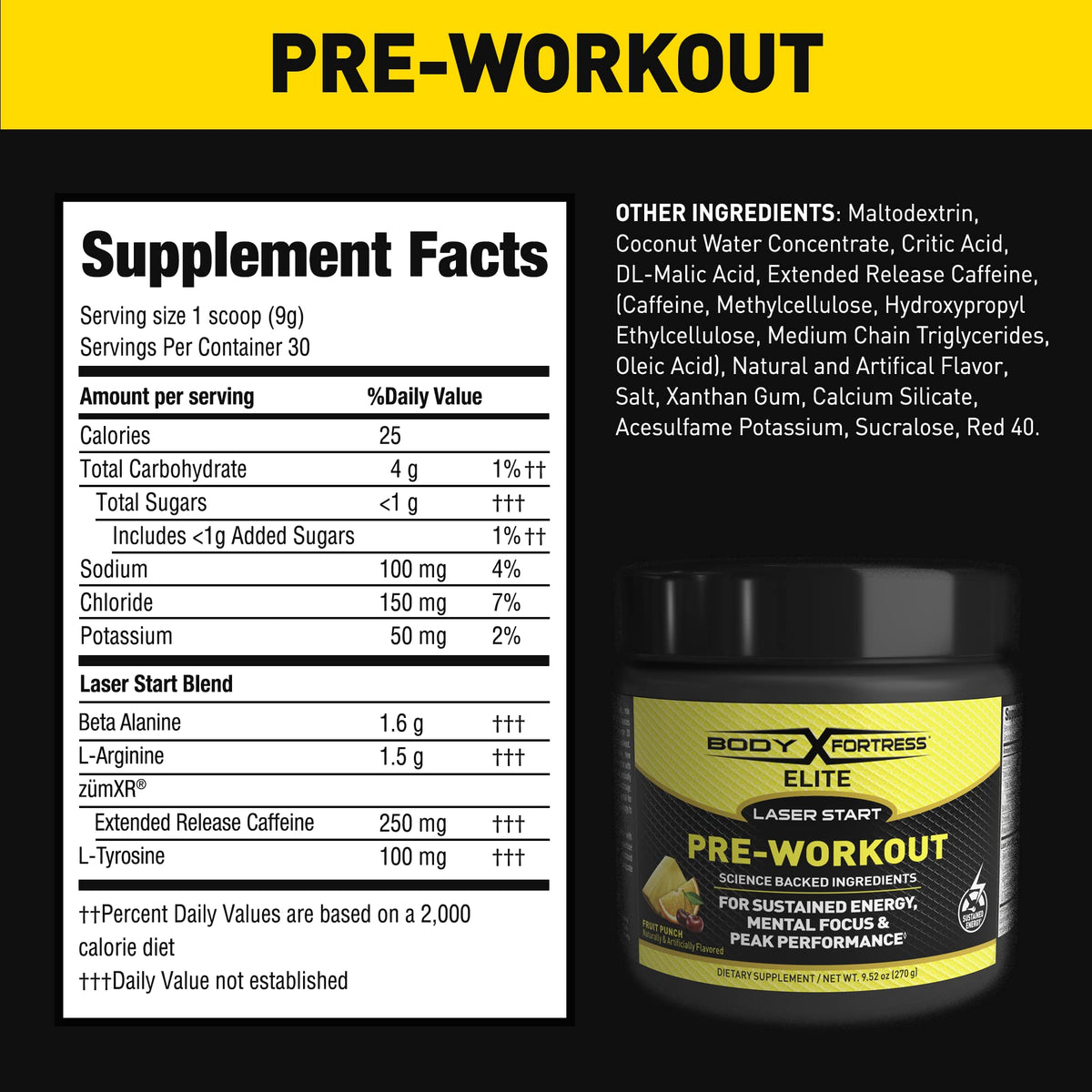 Body Fortress Elite Laser Start Pre-Workout Powder,ZümXR Caffeine for Sustained Energy Body FortressBuy Supplements Australia