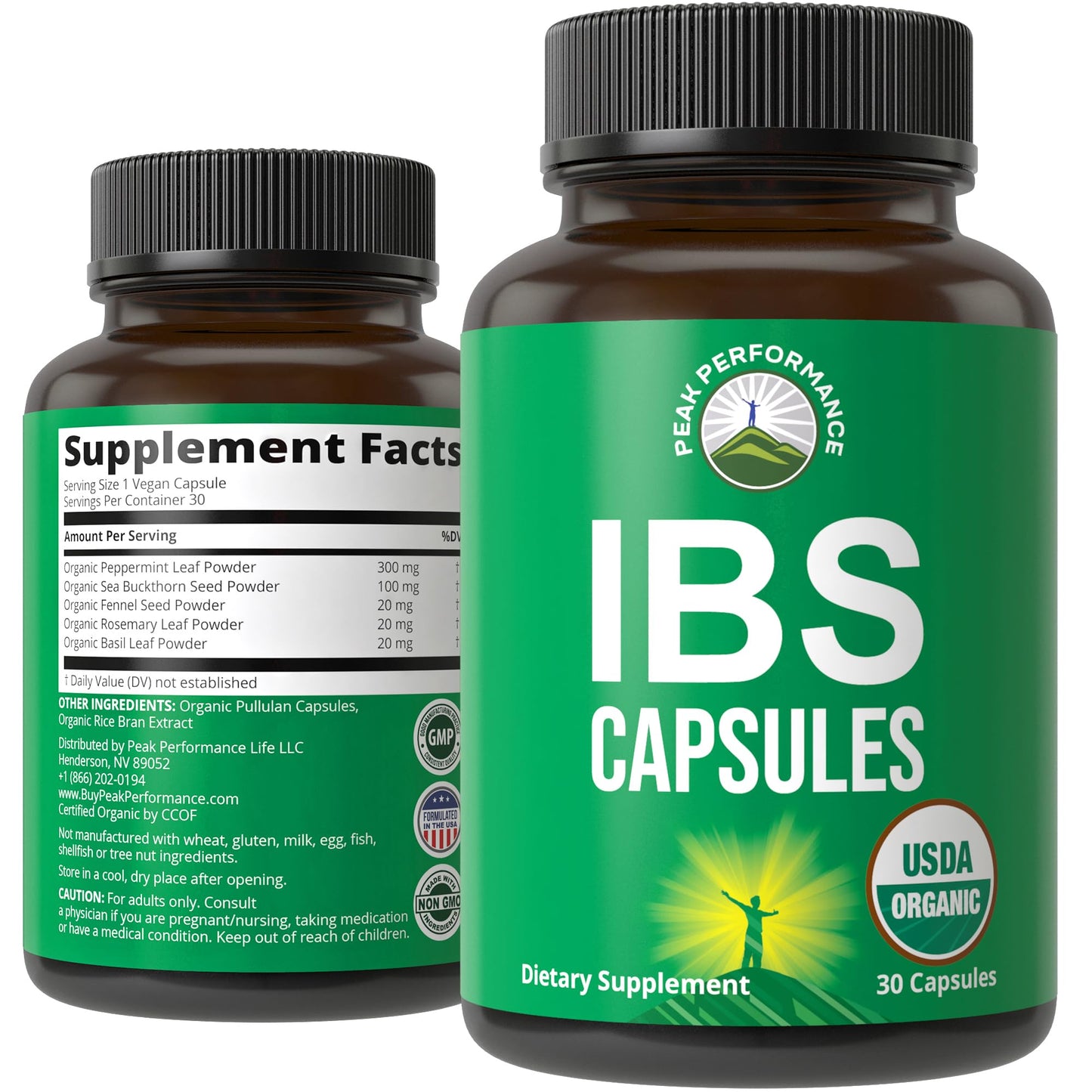 USDA Organic IBS Capsules for Relief, Ingestion, Bloating, Gas. Irritable Bowel Supplement with 5 Handpicked Organic Ingredients. Peppermint Oil, Sea Buckthorn, Fennel Seed, Rosemary Leaf, Basil Leaf Peak PerformanceBuy Supplements Australia