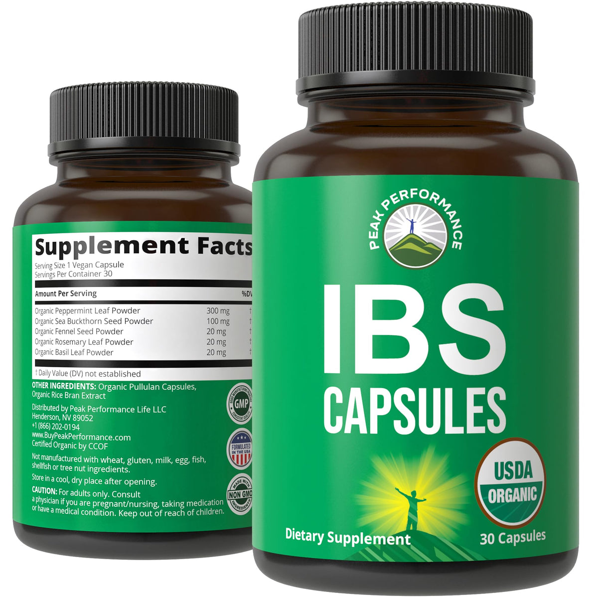USDA Organic IBS Capsules for Relief, Ingestion, Bloating, Gas. Irritable Bowel Supplement with 5 Handpicked Organic Ingredients. Peppermint Oil, Sea Buckthorn, Fennel Seed, Rosemary Leaf, Basil Leaf Peak PerformanceBuy Supplements Australia