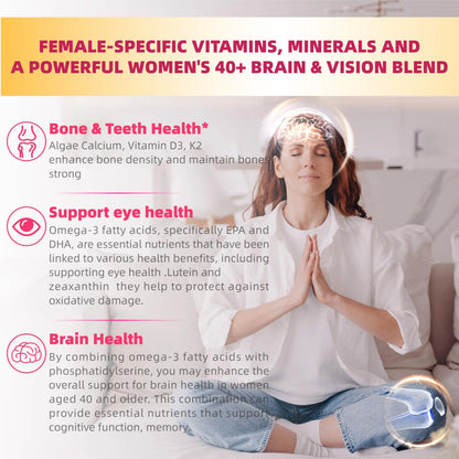 Lerinettia Multivitamin for Women Gummies for 40+ with Omega-3, Niacinamide, B-Complex, Lutein, Iron, Choline, Phosphatidylserine, Vitamin D3 Lerinettia