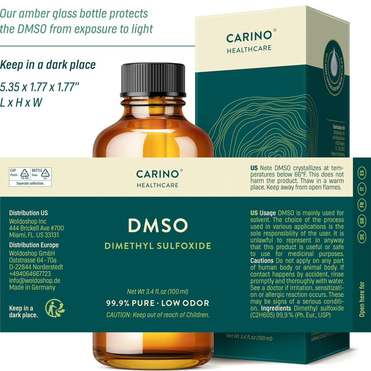 Carino HealthCare DMSO 99.9% Pharmaceutical Grade - FT-IR Verified Dimethyl Sulfoxide in Amber Glass Bottle with Pipette & Dropper Cap 3.38 oz Carino Healthcare buy supplements Au