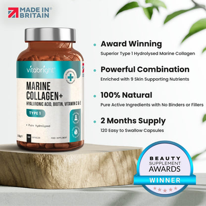 Marine Collagen Capsules 1000mg - 120 Capsules - 9 Powerful Skin Supporting Nutrients VitaBrightBuy Supplements Australia