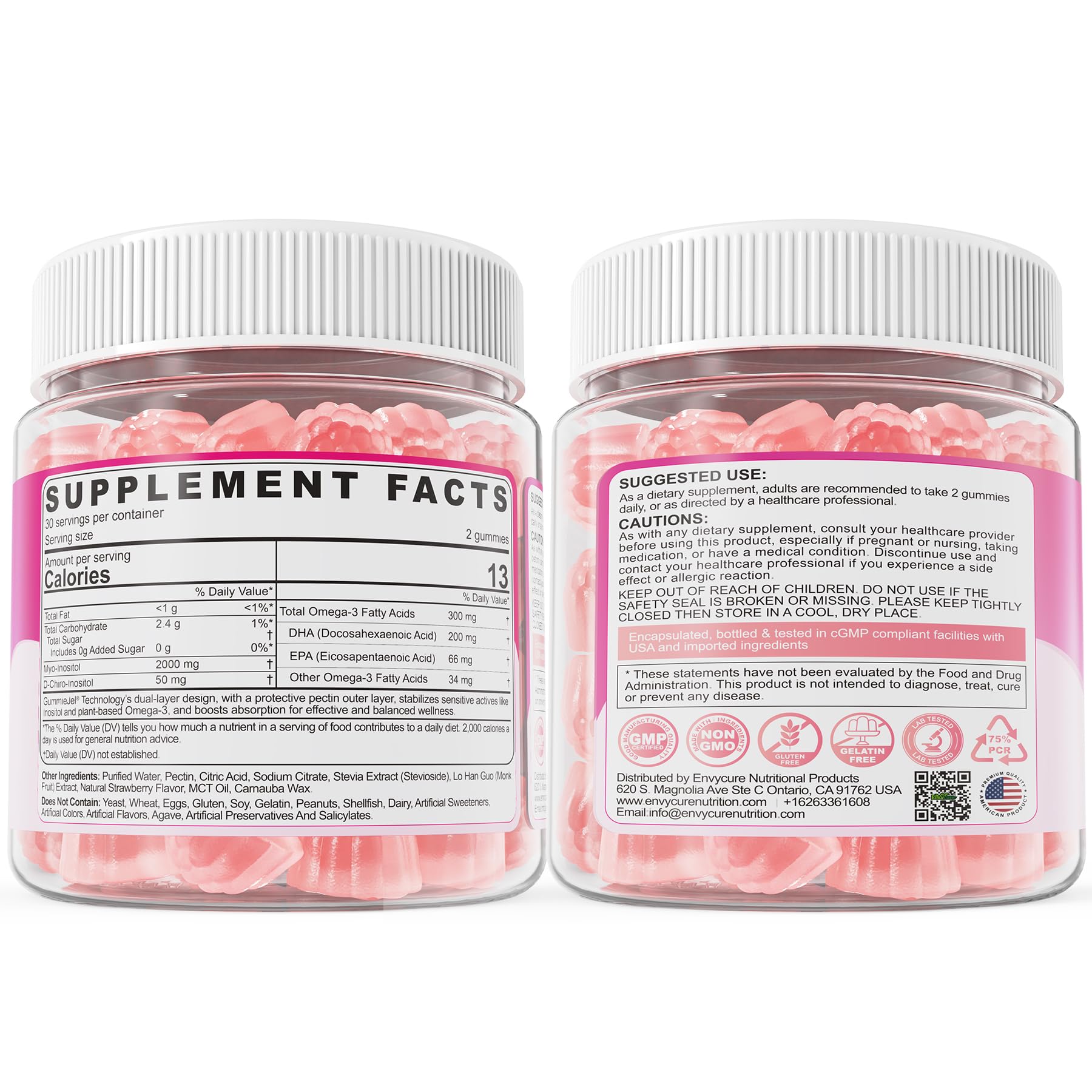 Myo-Inositol & D-Chiro Ideal 40:1, Inositol + Omega-3(3:1) Gummies, Hormone Balance for Women | Sugar Free Inositol Gummies w/Omega 3 DHA:EPA (3:1), Inositol Supplement for Cycle Health, Vegan, 60 Ct EnvyCureBuy Supplements Australia