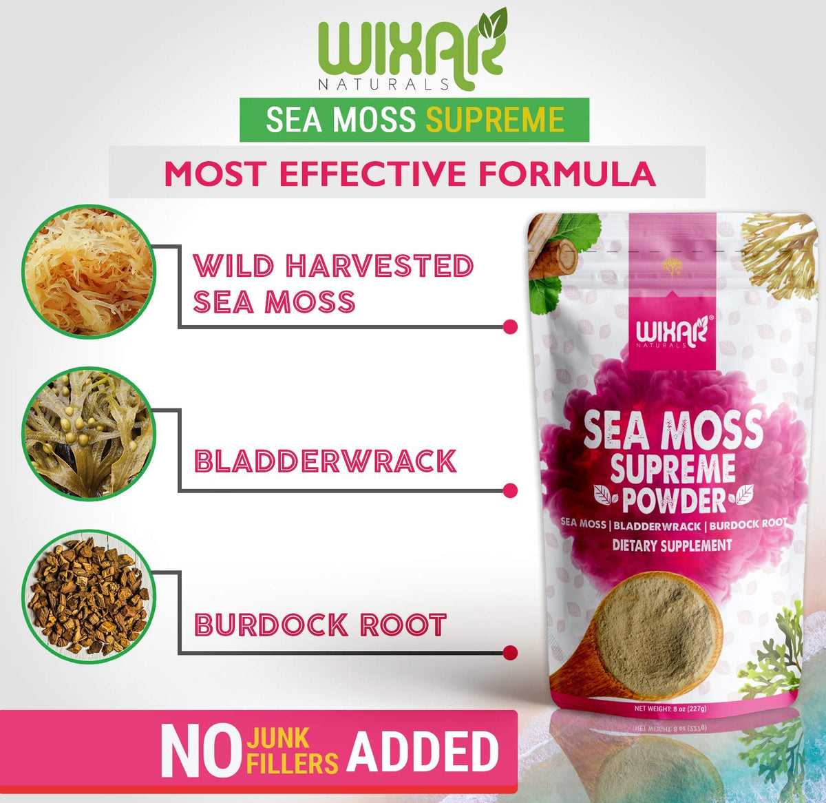 Wixar Wildcrafted Sea Moss Powder – (8 Ounces) – Natural Irish Sea Moss and Bladderwra WIXAR NATURALSBuy Supplements Australia