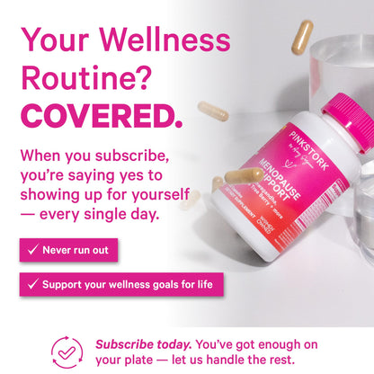 Pink Stork Menopause Support for Women - Hot Flash, Mood, Sleep, Weight, Cortisol & Hormonal Balance - Vegan, Estrogen-Free Perimenopause Relief - Ashwagandha, Maca - 60 Capsules Pink StorkBuy Supplements Australia