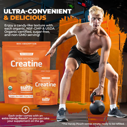 USDA Organic Ultra-Micronized Creatine Gummies for Men & Women; Orange Max Absorption 5g Creatine Gummies Sugar Free for Muscle Gain, Energy & Recovery; Muscle Builder for Women with Pouch - 120 Count SuitlyBuy Supplements Australia
