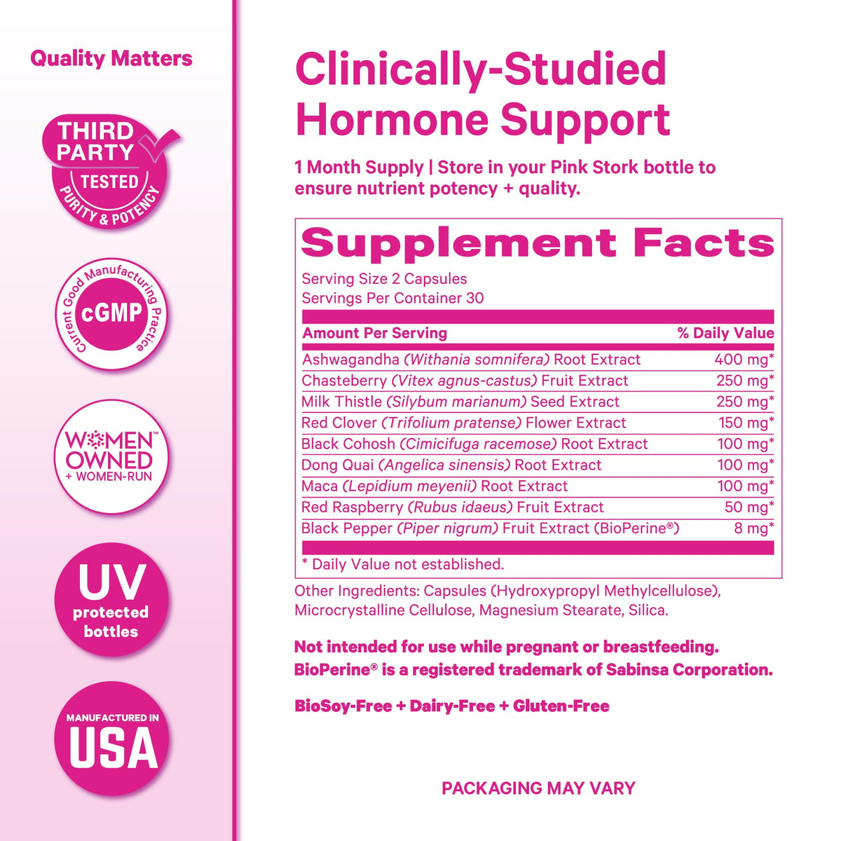 Pink Stork Menopause Support for Women - Hot Flash, Mood, Sleep, Weight, Cortisol & Hormonal Balance - Vegan, Estrogen-Free Perimenopause Relief - Ashwagandha, Maca - 60 Capsules Pink StorkBuy Supplements Australia