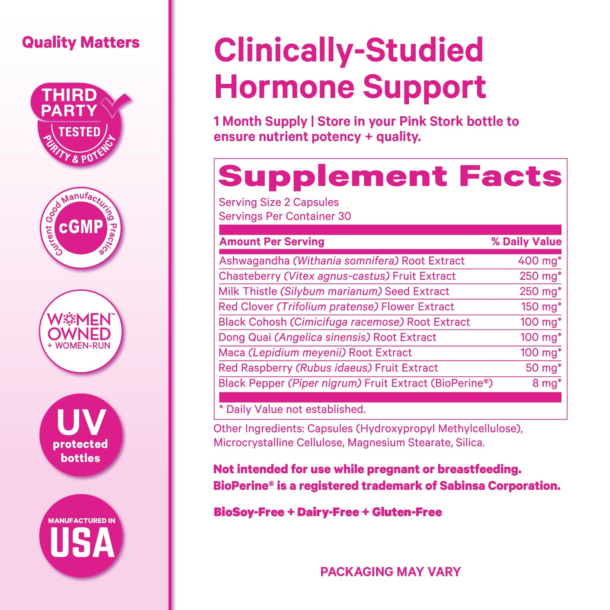 Pink Stork Menopause Support for Women - Hot Flash, Mood, Sleep, Weight, Cortisol & Hormonal Balance - Vegan, Estrogen-Free Perimenopause Relief - Ashwagandha, Maca - 60 Capsules Pink StorkBuy Supplements Australia