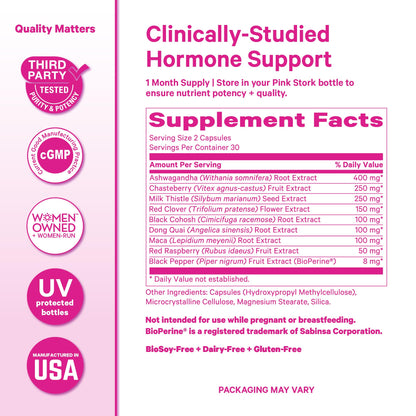 Pink Stork Menopause Support for Women - Hot Flash, Mood, Sleep, Weight, Cortisol & Hormonal Balance - Vegan, Estrogen-Free Perimenopause Relief - Ashwagandha, Maca - 60 Capsules Pink StorkBuy Supplements Australia