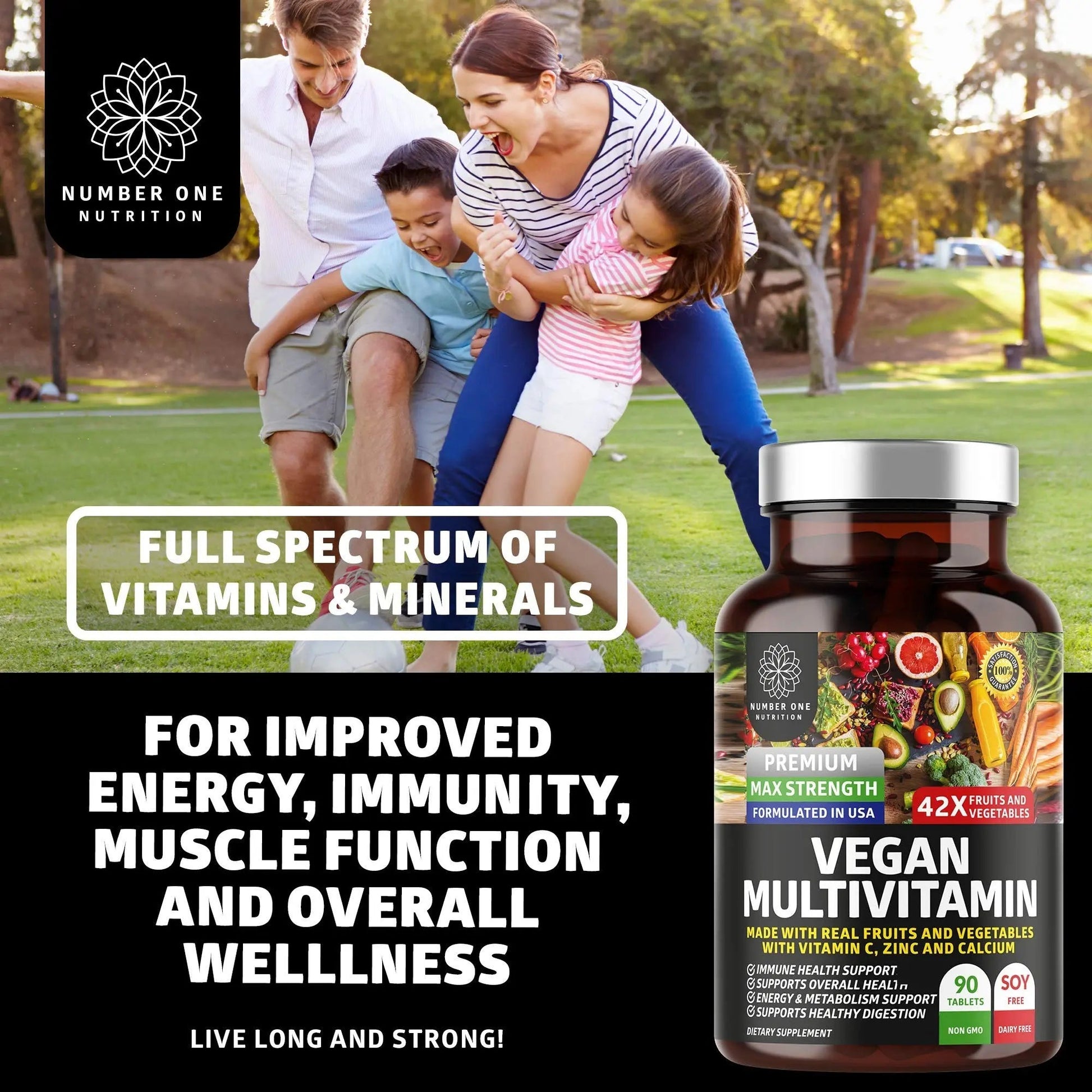 N1N Premium Plant Based Multivitamin [42 Powerful Ingredients] Men & Women Daily Multivitamins with Raw Veggies and Fruits, Probiotics Number One Nutrition