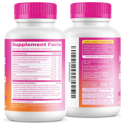 Pink Stork Hormone Balance Multivitamin for Women | 18-in-1 Vitex, Saffron, Ashwagandha, Magnesium | Mood, Energy, Cortisol, Adrenal Support | PMS, Perimenopause Support | 60 Vegan Capsules Pink StorkBuy Supplements Australia
