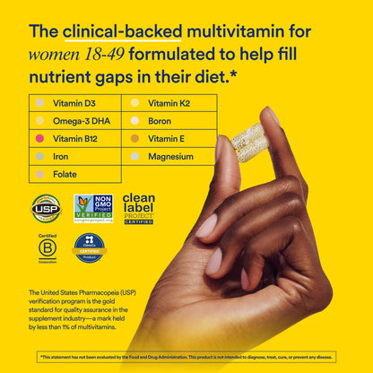 Ritual Multivitamin for Women 18+ with Vitamin D3 for Immune Support*, Vegan Omega 3 DHA, B12, Iron, Gluten Free, Non GMO, USP Verified, Mint, 30 Day Supply, 60 Capsules RitualBuy Supplements Australia