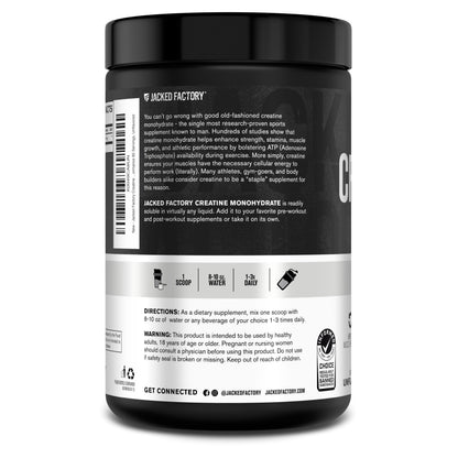 Jacked Factory Creatine Monohydrate Powder 425g - 5g Daily Creatine Supplement for Men and Women, Vegan-Friendly