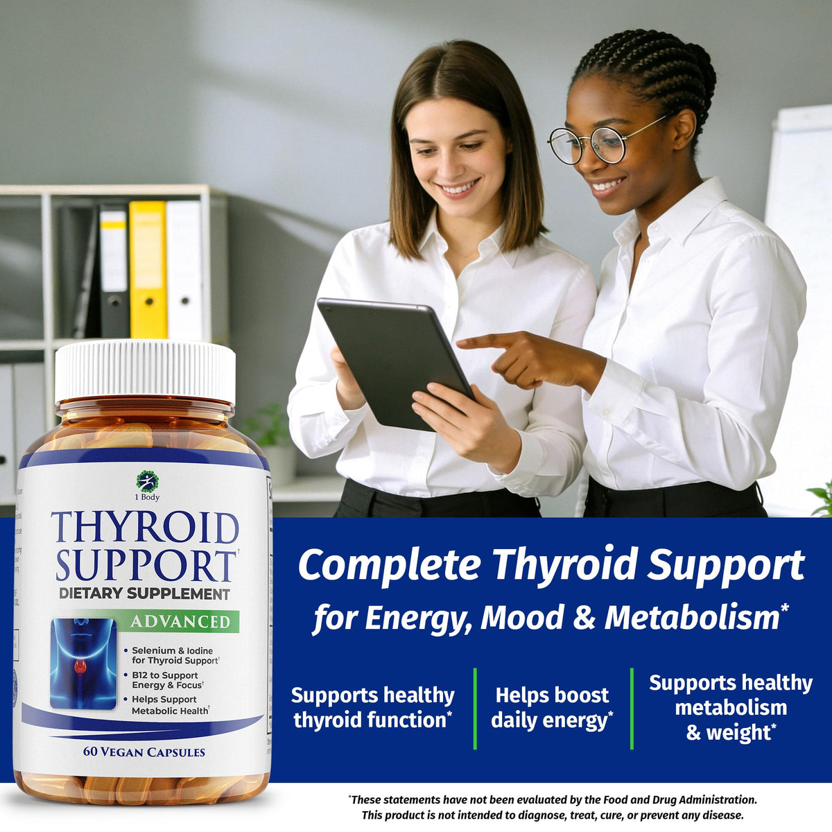 1 Body Thyroid Support Supplement for Women and Men, Selenium with Iodine, Zinc, B12, Ashwagandha and L-Tyrosine, Supports Hormone Health, Energy and Metabolism, 30 Day Supply 1 BodyBuy Supplements Australia