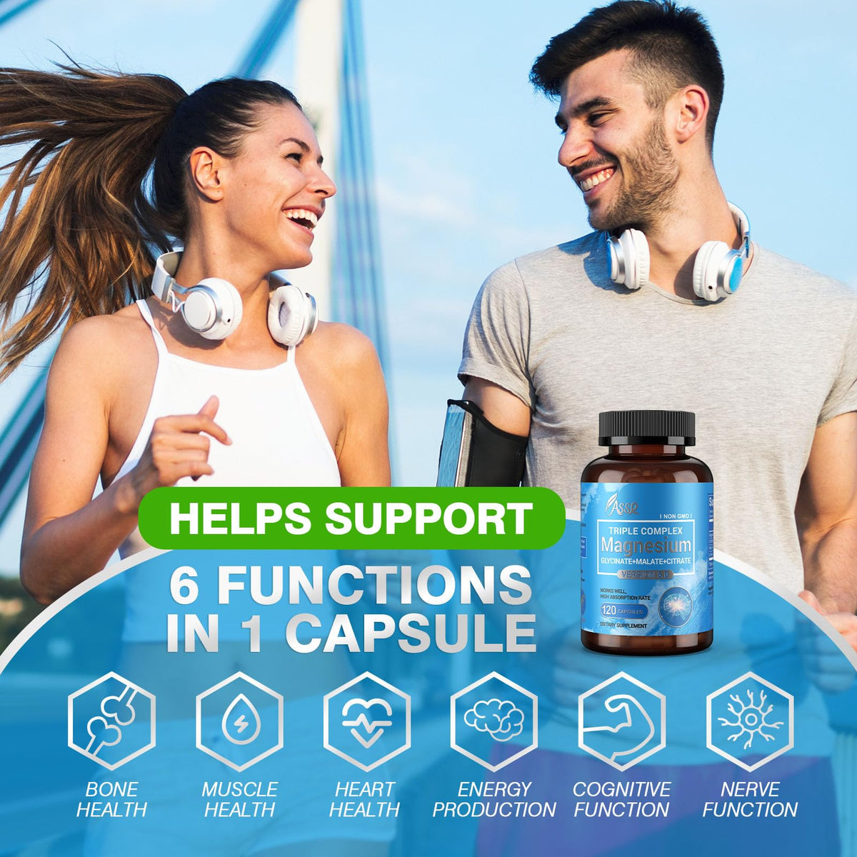 ASSR Triple Magnesium Complex – 300mg Magnesium Supplement with Glycinate, Malate & Citrate – Supports Relaxation, Muscle & Nerve Function
