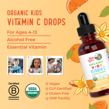 MaryRuth Organics USDA Kids Vitamin C Drops | Vegan Immune Support Supplement for Ages 4-13 | Immune Support & Overall Health | Vitamin C from Organic Acerola Fruit Extract | 2oz MARYRUTH'SBuy Supplements Australia