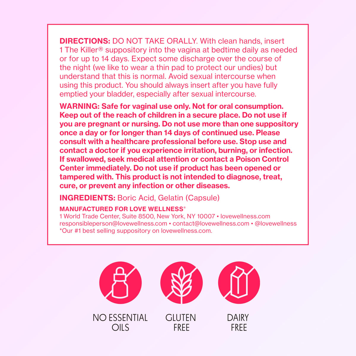 Love Wellness The Killer | Boric Acid Vaginal Suppositories | Balances pH & Supports Odor Control, a Healthy Vaginal Balance and Environment | Fast-Acting & Fragrance-Free | Gentle & Effective | 14 Ct Love WellnessBuy Supplements Australia