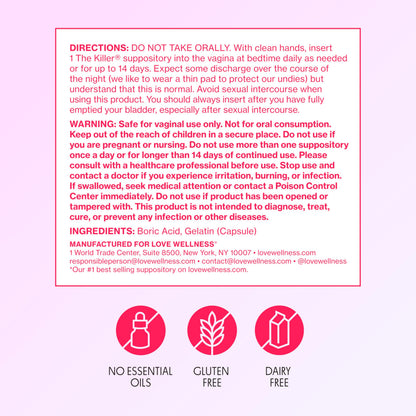 Love Wellness The Killer | Boric Acid Vaginal Suppositories | Balances pH & Supports Odor Control, a Healthy Vaginal Balance and Environment | Fast-Acting & Fragrance-Free | Gentle & Effective | 14 Ct Love WellnessBuy Supplements Australia