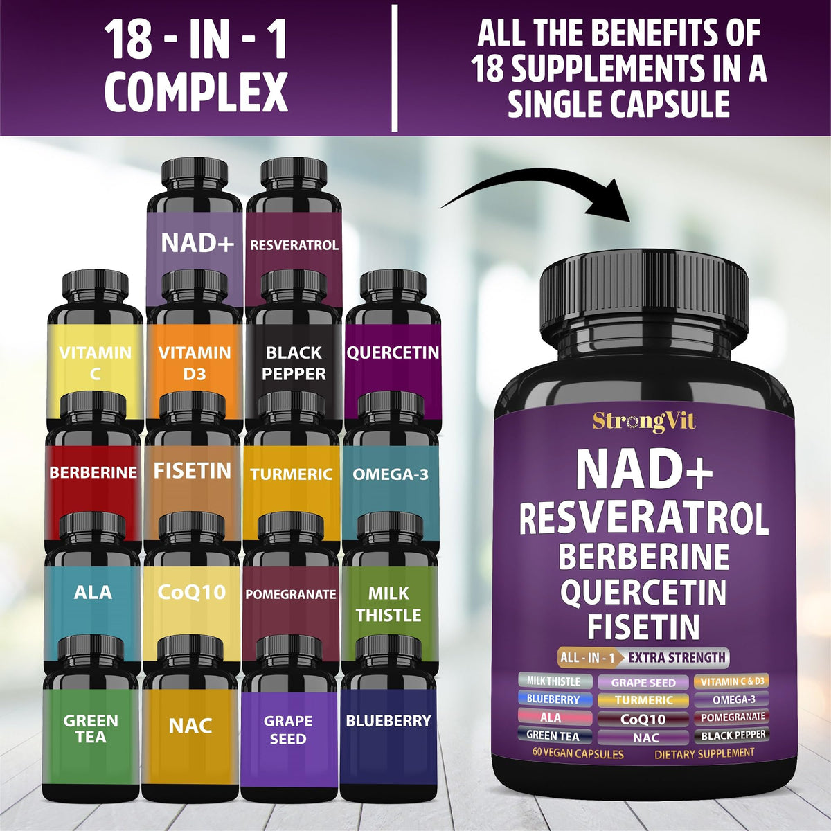 NAD Resveratrol Supplement with Berberine, Quercetin, CoQ10. Anti-Aging Formula for Women & Men. Liposomal NAD Plus, NAD+ Booster, Pure Organic Vitamin, USA StrongVitBuy Supplements Australia
