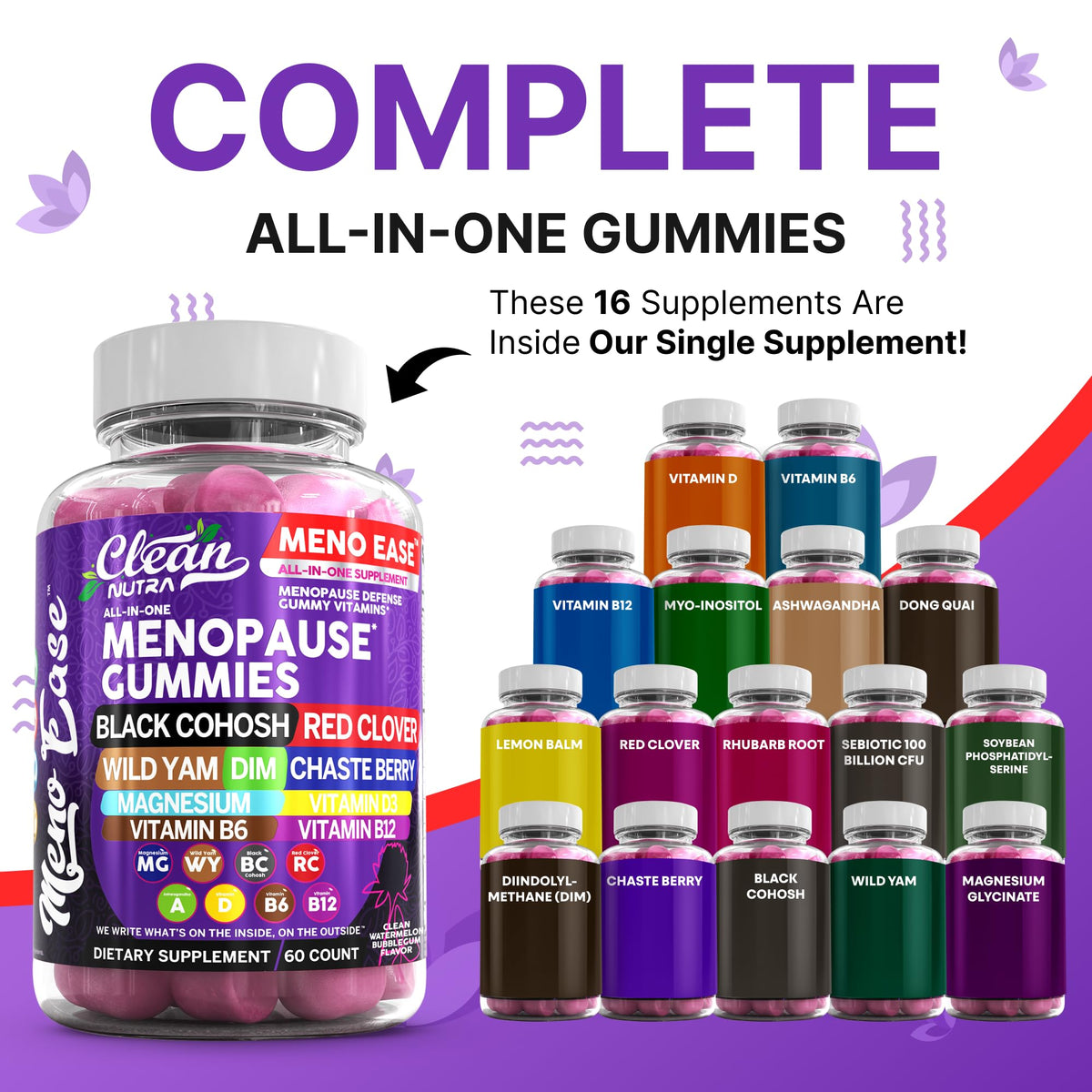 Menopause Supplement for Women Gummies with Black Cohosh, Wild Yam, DIM, Magnesium, Red Clover Chasteberry for Hormone Balance Relief Night Sweats Mood Plus Bergamot, Vitamin D3, Vitamin B6 B12 Clean NutraceuticalsBuy Supplements Australia